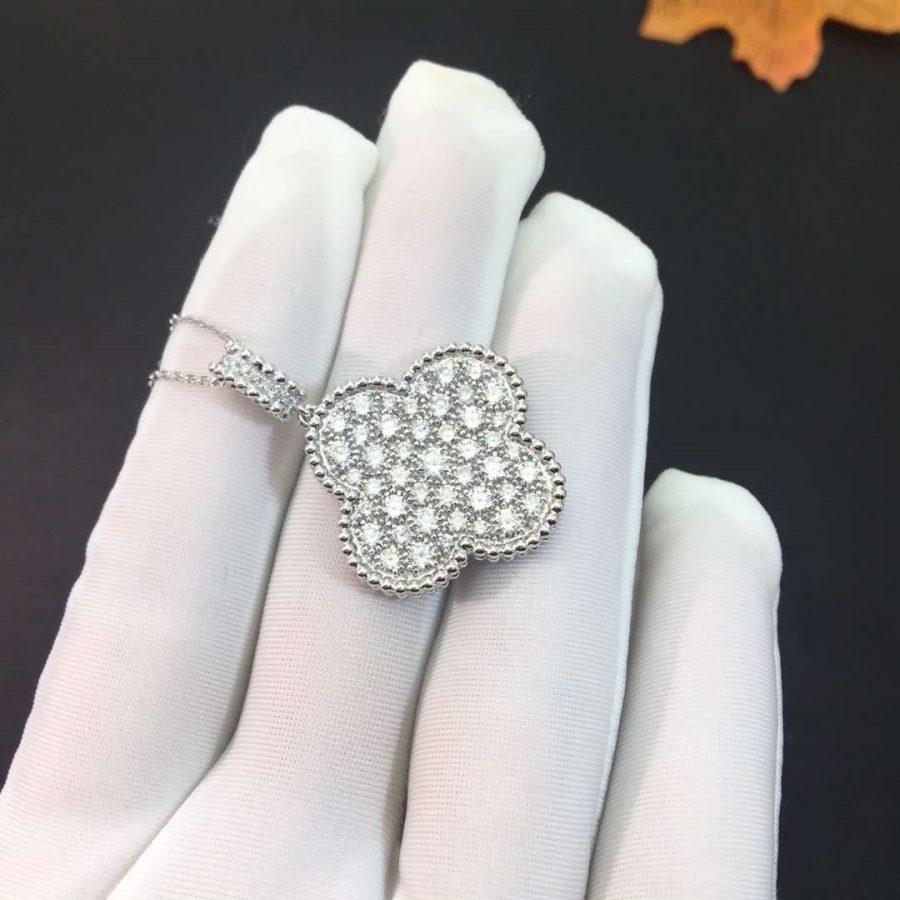 [⭐Haelin Jewelry]CLOVER 25MM SILVER FULL DIAMOND BIG CLOVER NECKLACE