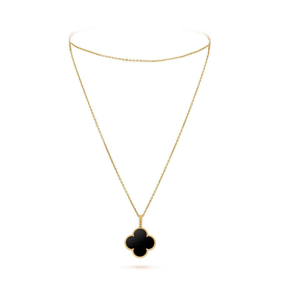 [⭐Haelin Jewelry]CLOVER 25MM GOLD ONYX BIG CLOVER NECKLACE