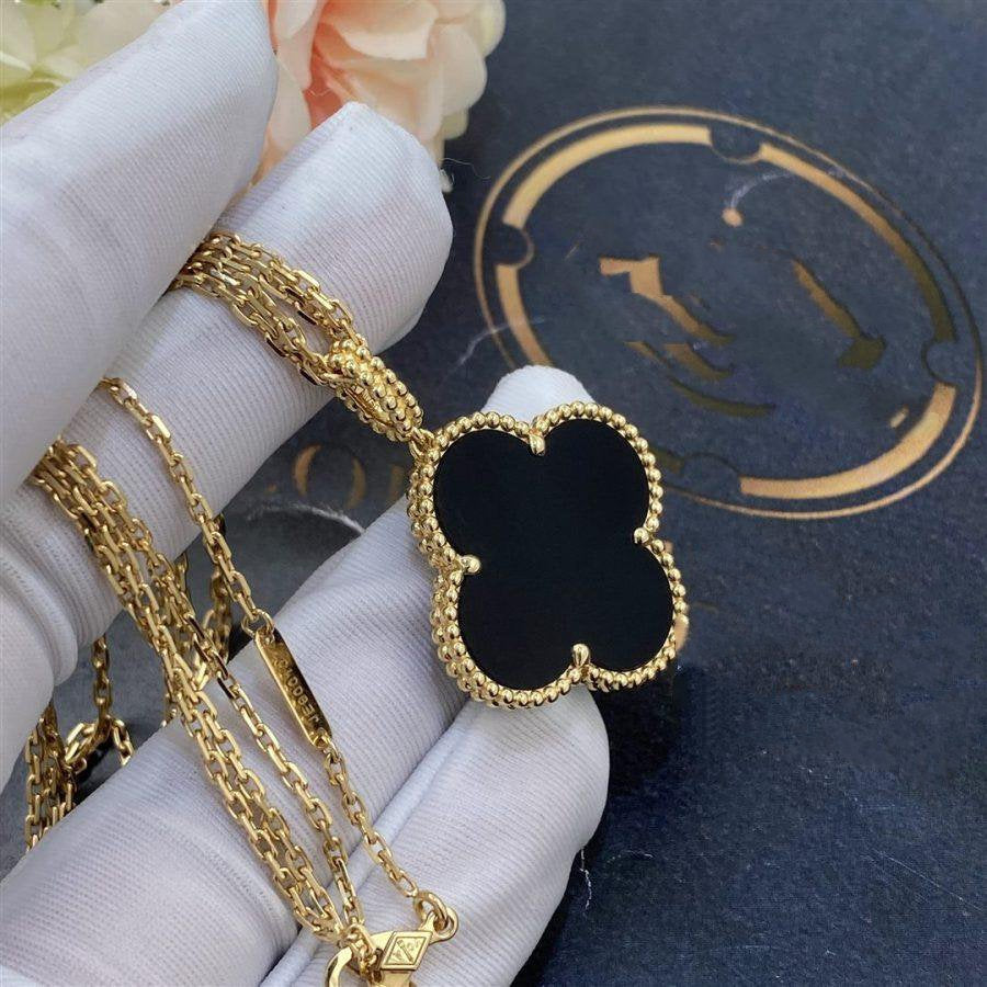 [⭐Haelin Jewelry]CLOVER 25MM GOLD ONYX BIG CLOVER NECKLACE