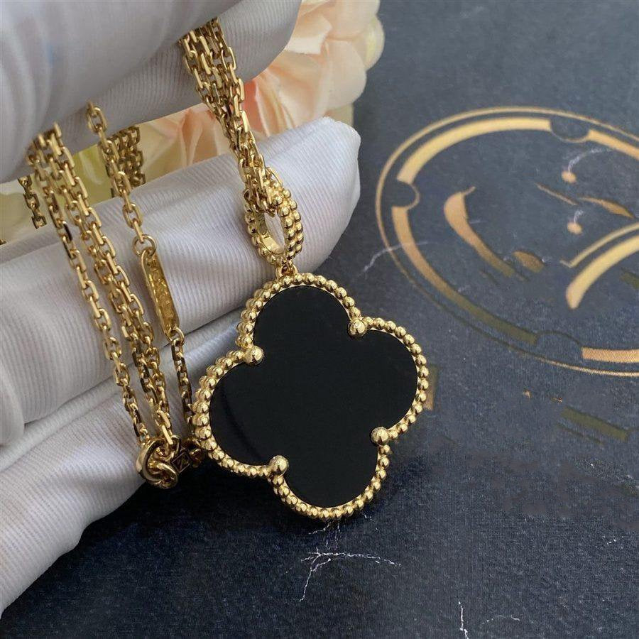 [⭐Haelin Jewelry]CLOVER 25MM GOLD ONYX BIG CLOVER NECKLACE