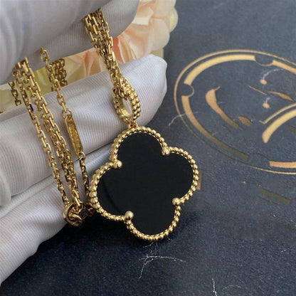 [⭐Haelin Jewelry]CLOVER 25MM GOLD ONYX BIG CLOVER NECKLACE