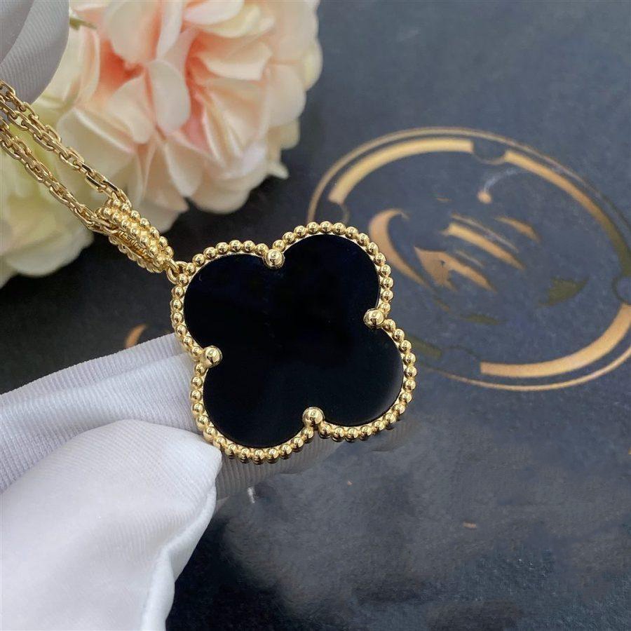 [⭐Haelin Jewelry]CLOVER 25MM GOLD ONYX BIG CLOVER NECKLACE