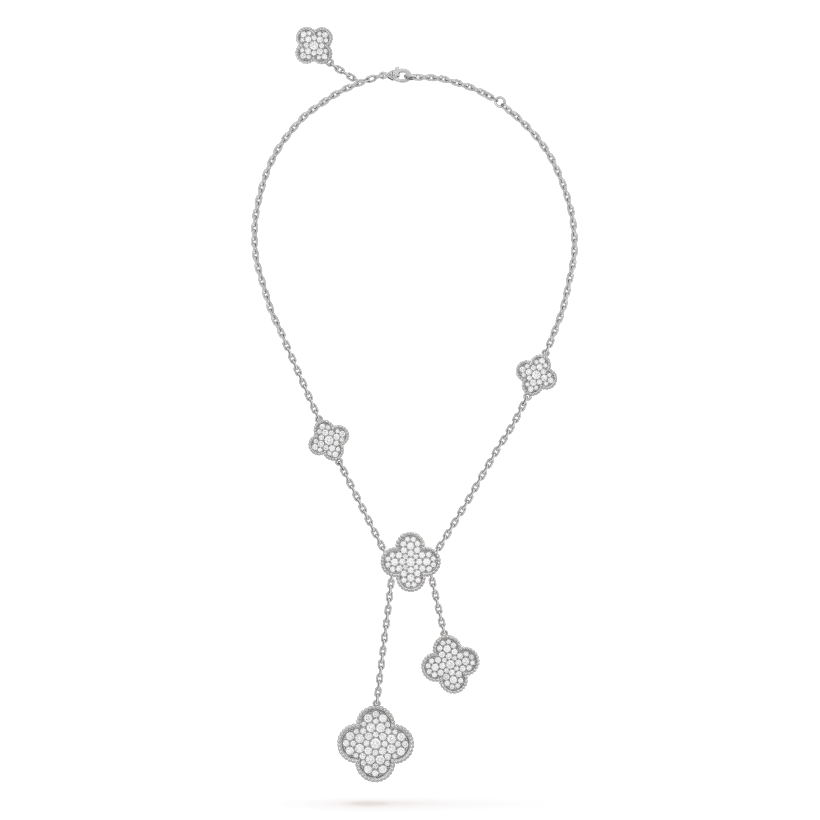 [⭐Haelin Jewelry]CLOVER 5 MOTIFS SILVER DIAMONDS NECKLACE