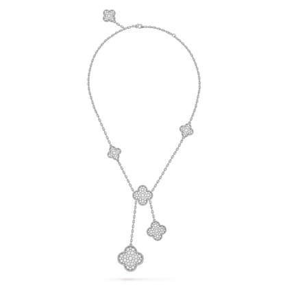 [⭐Haelin Jewelry]CLOVER 5 MOTIFS SILVER DIAMONDS NECKLACE