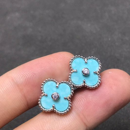 [⭐Haelin Jewelry]CLOVER 1 DIAMOND BLUE SKY SILVER EARRINGS