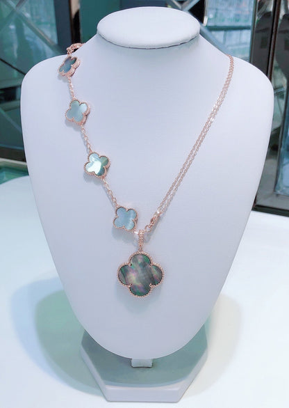 [⭐Haelin Jewelry]COMBINED BRACELET 5 MOTIFS AND NECKLACE DARK MOP ROSE GOLD