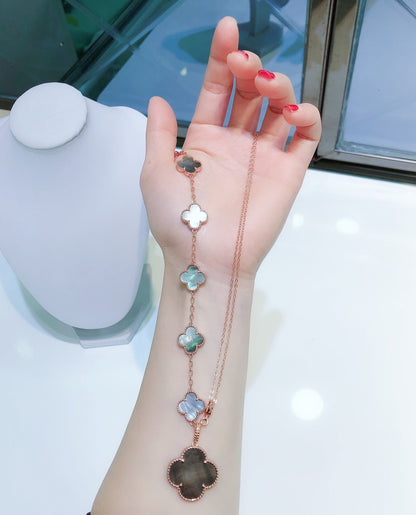 [⭐Haelin Jewelry]COMBINED BRACELET 5 MOTIFS AND NECKLACE DARK MOP ROSE GOLD