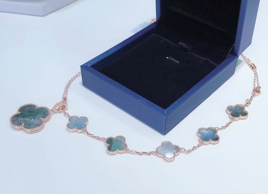 [⭐Haelin Jewelry]COMBINED BRACELET 5 MOTIFS AND NECKLACE DARK MOP ROSE GOLD