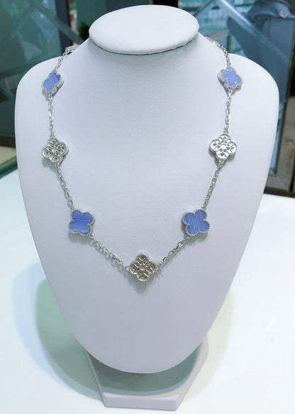[⭐Haelin Jewelry]CLOVER 10 MOTIFS CHALCEDONY DIAMONDS SILVER NECKLACE