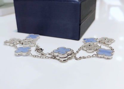 [⭐Haelin Jewelry]CLOVER 10 MOTIFS CHALCEDONY DIAMONDS SILVER NECKLACE