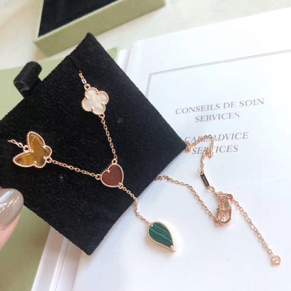 [⭐Haelin Jewelry]LUCKY SPRING 4 MOTIFS ROSE GOLD NECKLACE