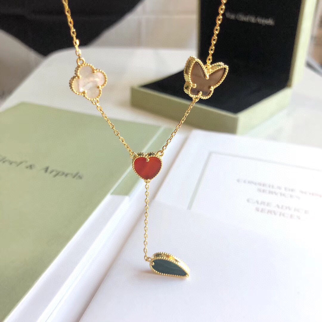 [⭐Haelin Jewelry]LUCKY SPRING 4 MOTIFS ROSE GOLD NECKLACE