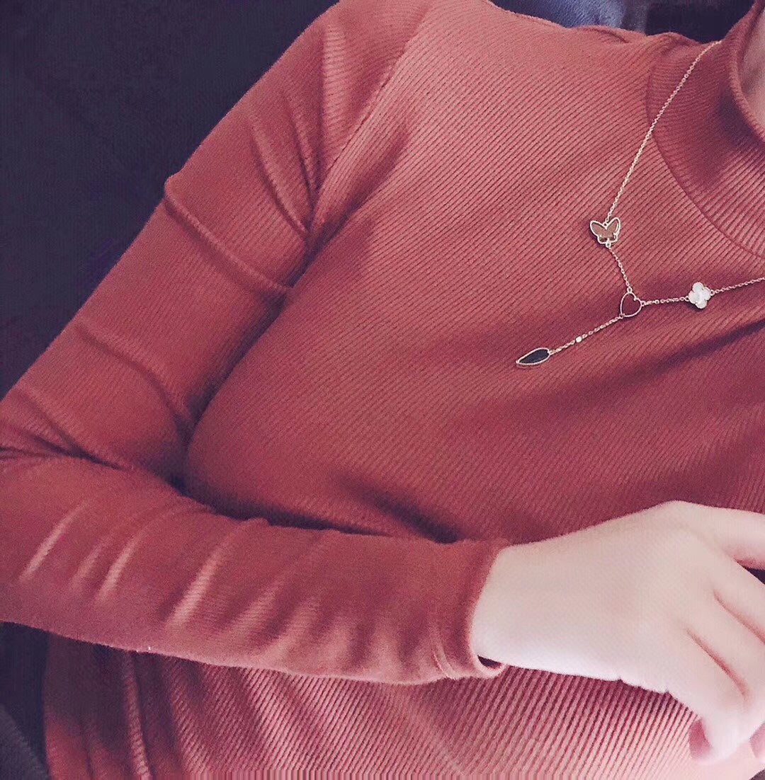 [⭐Haelin Jewelry]LUCKY SPRING 4 MOTIFS ROSE GOLD NECKLACE