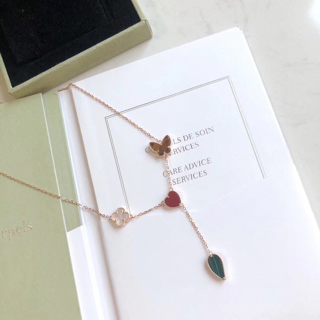 [⭐Haelin Jewelry]LUCKY SPRING 4 MOTIFS ROSE GOLD NECKLACE