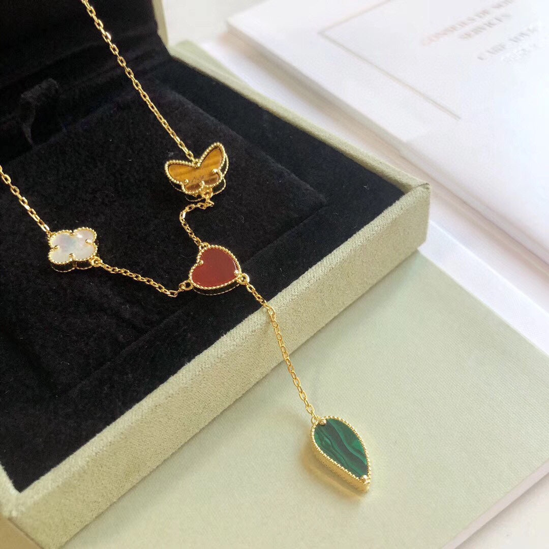 [⭐Haelin Jewelry]LUCKY SPRING 4 MOTIFS ROSE GOLD NECKLACE