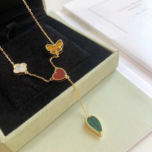 [⭐Haelin Jewelry]LUCKY SPRING 4 MOTIFS ROSE GOLD NECKLACE