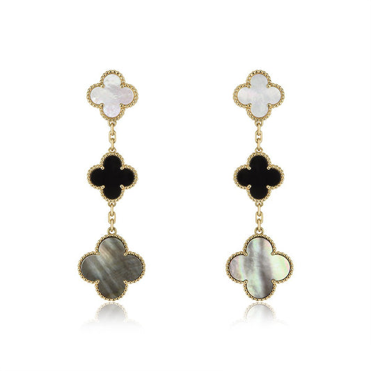 [⭐Haelin Jewelry]CLOVER EARRINGS GOLD ONYX MOP 3 MOTIF