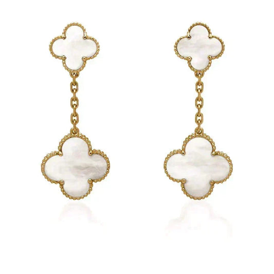 [⭐Haelin Jewelry]CLOVER 2 MOTIF WHITE MOP EARRINGS