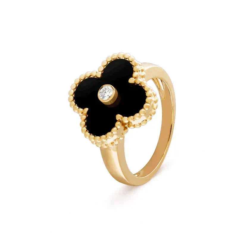 [⭐Haelin Jewelry]CLOVER ONYX RING GOLD DIAMOND