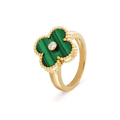 [⭐Haelin Jewelry]CLOVER MALACHITE RING GOLD DIAMOND
