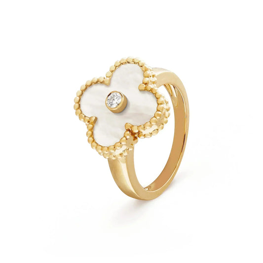 [⭐Haelin Jewelry]CLOVER PINK MOP RING GOLD DIAMOND