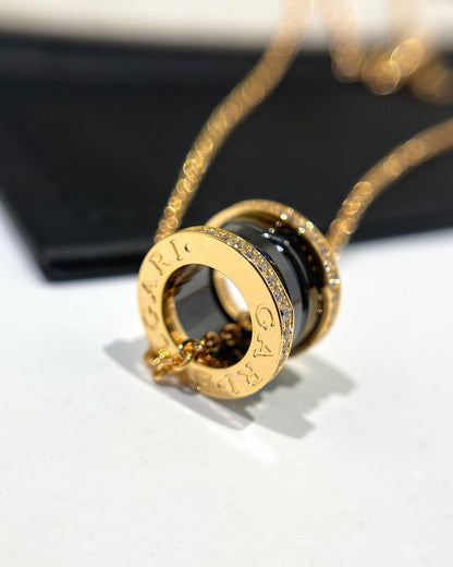 [⭐Haelin Jewelry]ZERO 1 BLACK CERAMIC DIAMOND PINK GOLD NECKLACE