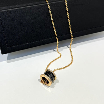 [⭐Haelin Jewelry]ZERO 1 BLACK CERAMIC DIAMOND PINK GOLD NECKLACE
