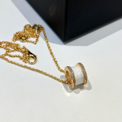 [⭐Haelin Jewelry]ZERO 1 WHITE CERAMIC DIAMOND PINK GOLD NECKLACE