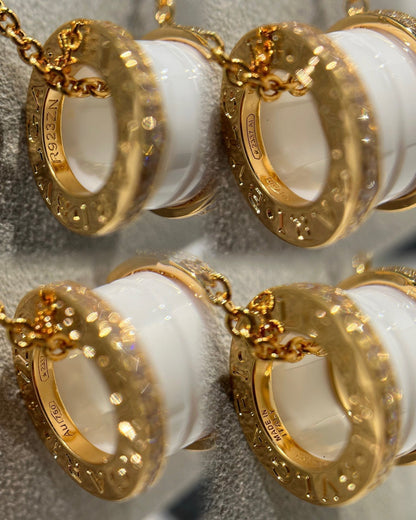 [⭐Haelin Jewelry]ZERO 1 WHITE CERAMIC DIAMOND PINK GOLD NECKLACE